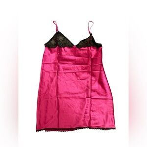 PLAYBOY Intimates Pink Satin Chemise with Black Lace